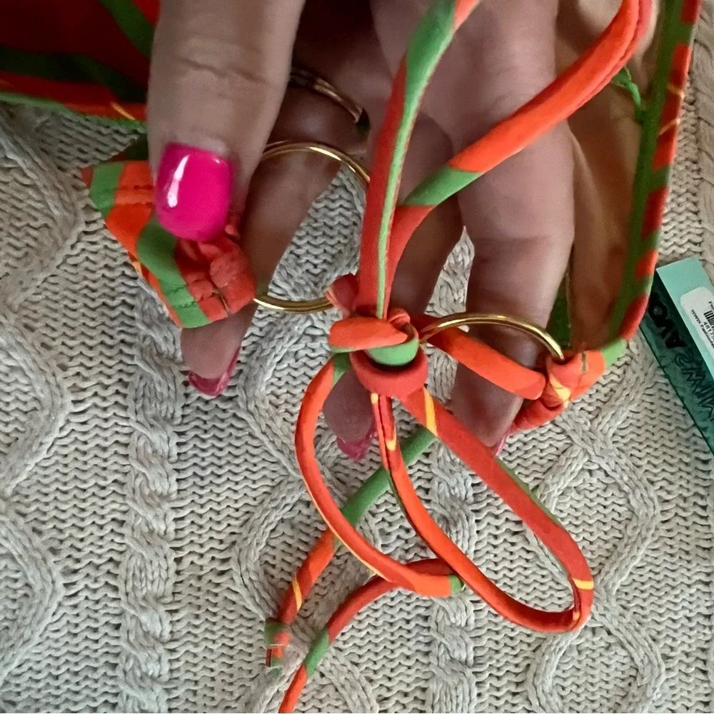 Fashion Nova Orange & Green Bikini Thong Metal Hardware on Hips Women’s SZ L - Picture 7 of 11